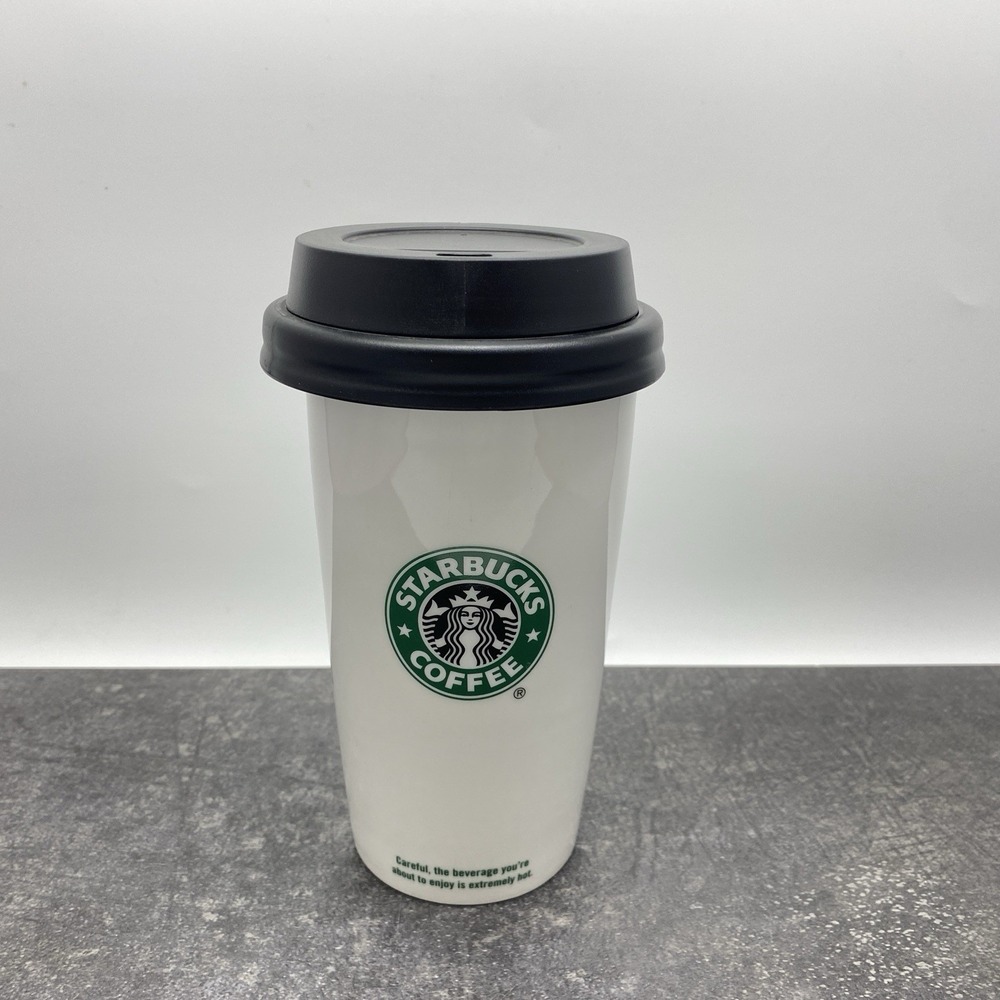2009 Starbucks Coffee Old Logo Ceramic To Go Cup Tumbler Travel Mug Locking Lid